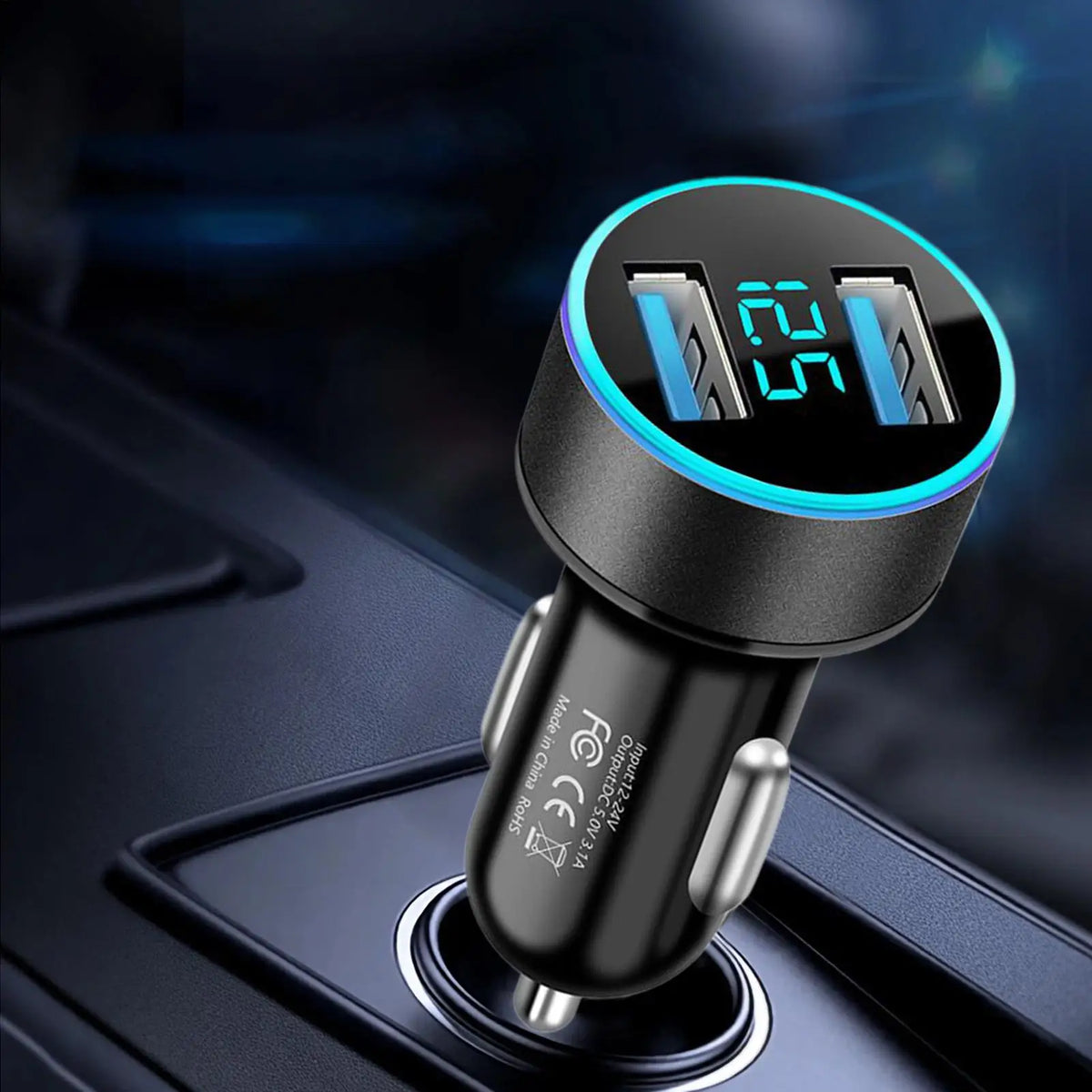 Dual USB Car Charger with Digital Voltage Display