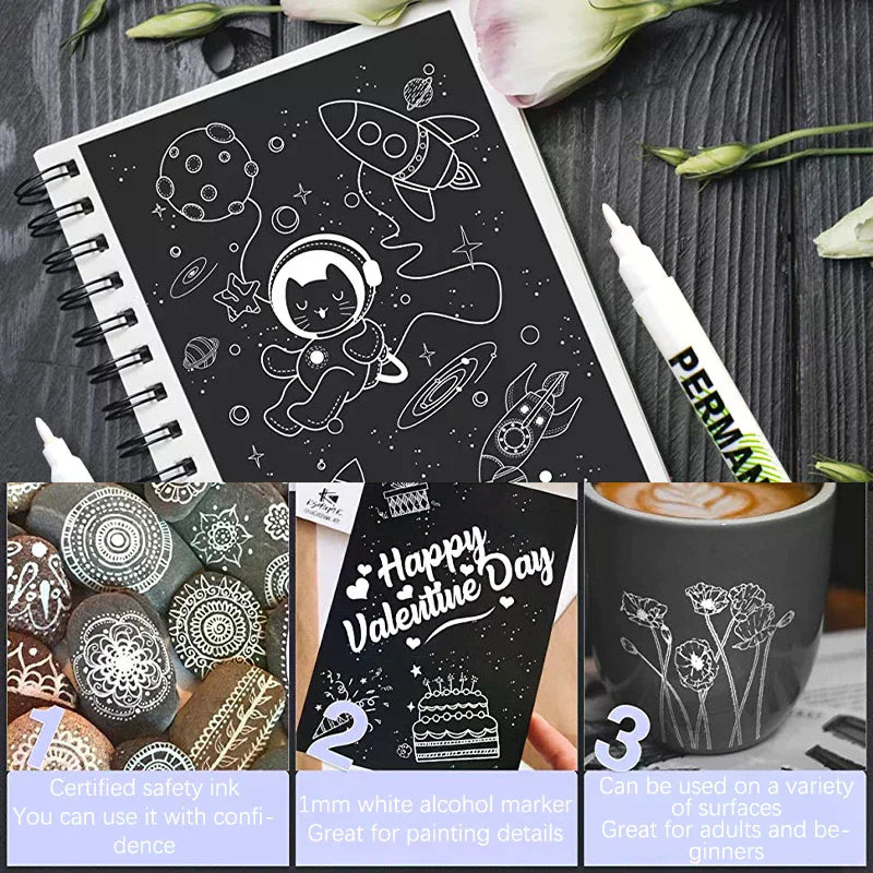 White Permanent Marker Pens Deep Hole Wood Rock Plastic Leather Glass