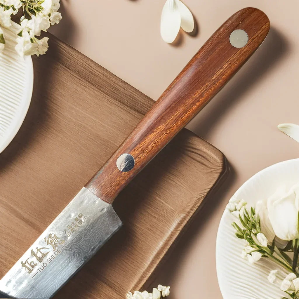Damascus Steel Chef's Knife – Wood Handle Kitchen Knife