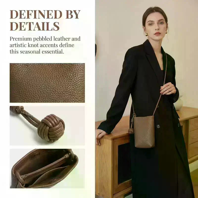 Women's Mini PU Leather Crossbody Phone Bag with Ball Pendant