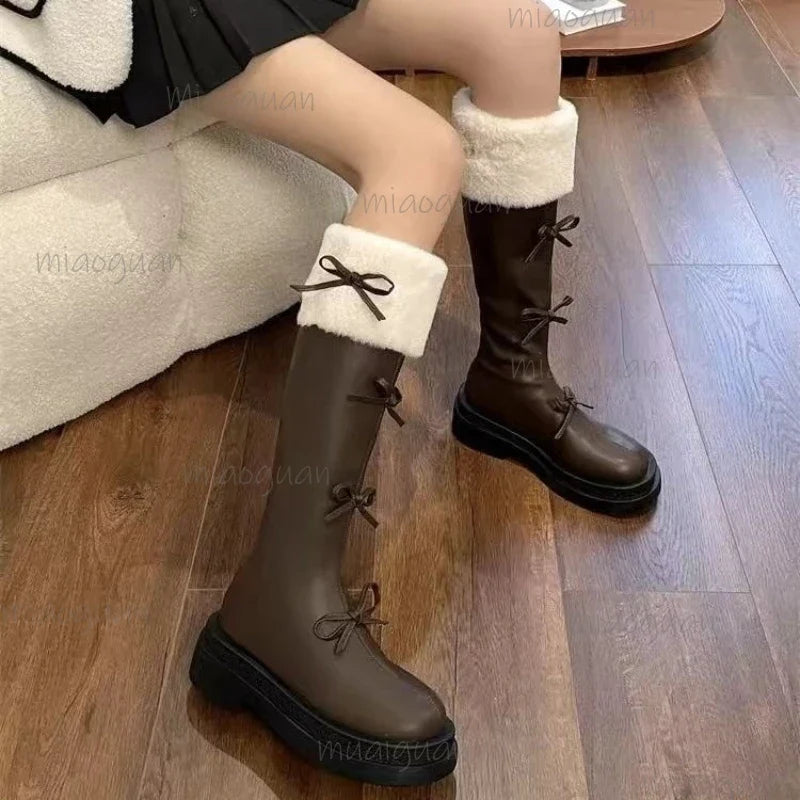 Women's Mid-Calf Zip Boots – Butterfly-Knot PU Leather Booties