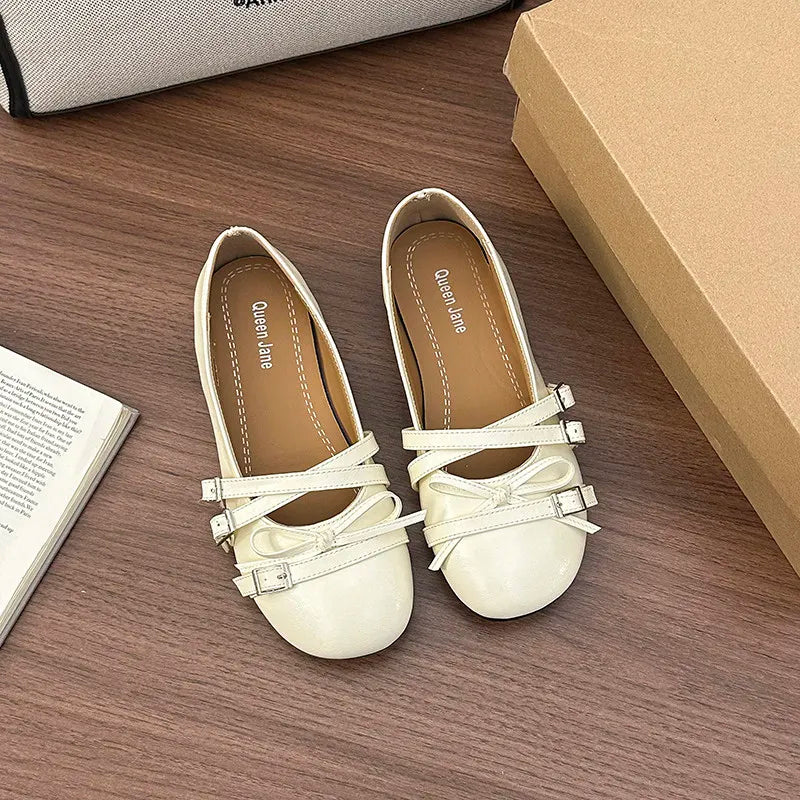 Women's Silver Mary Jane Ballet Flats – Vintage Bow Dress Shoes