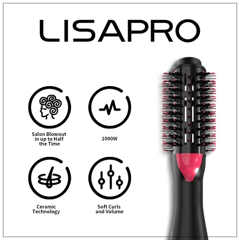 LISAPRO 3-in-1 Hot Air Brush | Hair Dryer & Volumizer 1000W