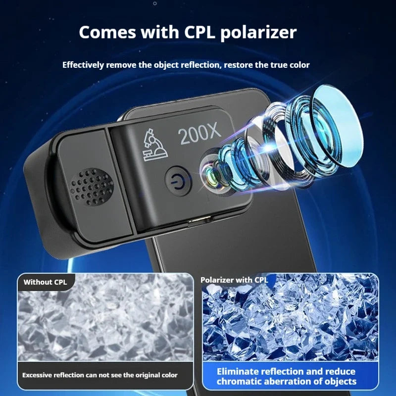200X Portable Mobile Microscope – UV Purple Light & Rechargeable