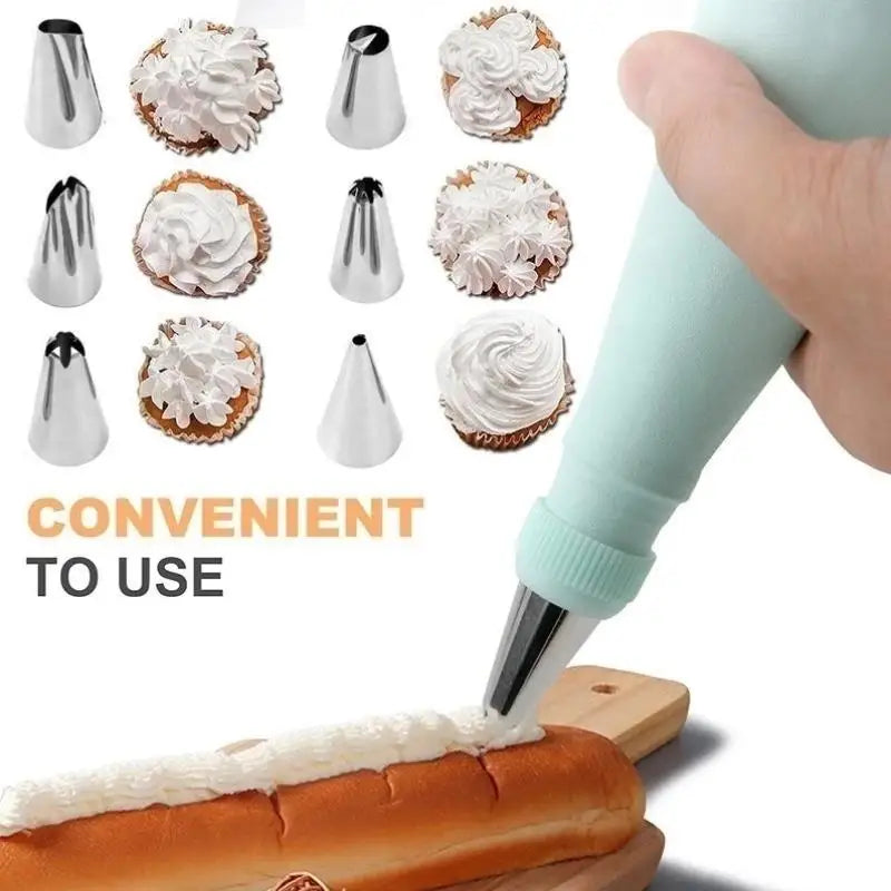34-Piece Stainless Steel Piping Nozzle Set & Reusable Pastry Bag