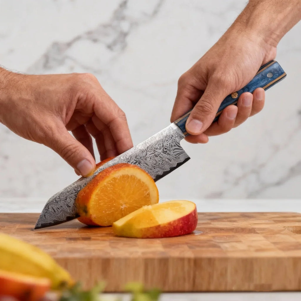 Damascus Steel Santoku Chef's Knife – Wood Handle, 20cm Blade