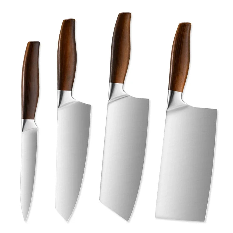 Japanese Kitchen Knife Set – Chef, Cleaver & Slicer + Sheath