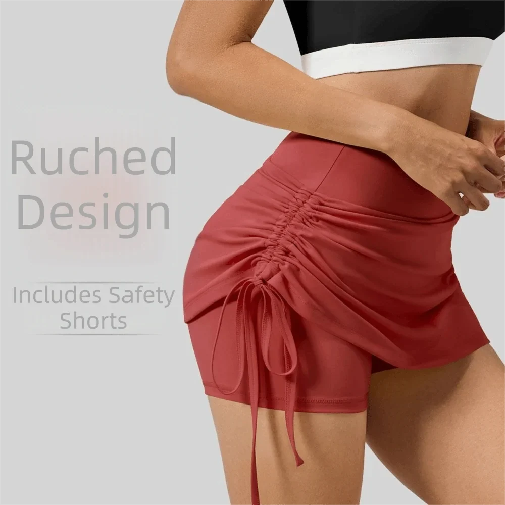 Women's High Waist 2-in-1 Yoga Skirt with Built-In Shorts