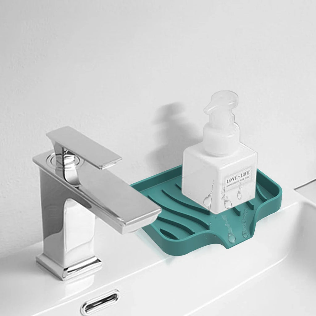 1-Pack Silicone Drain Soap Box Kitchen Bathroom Anti-slip Sink Tray