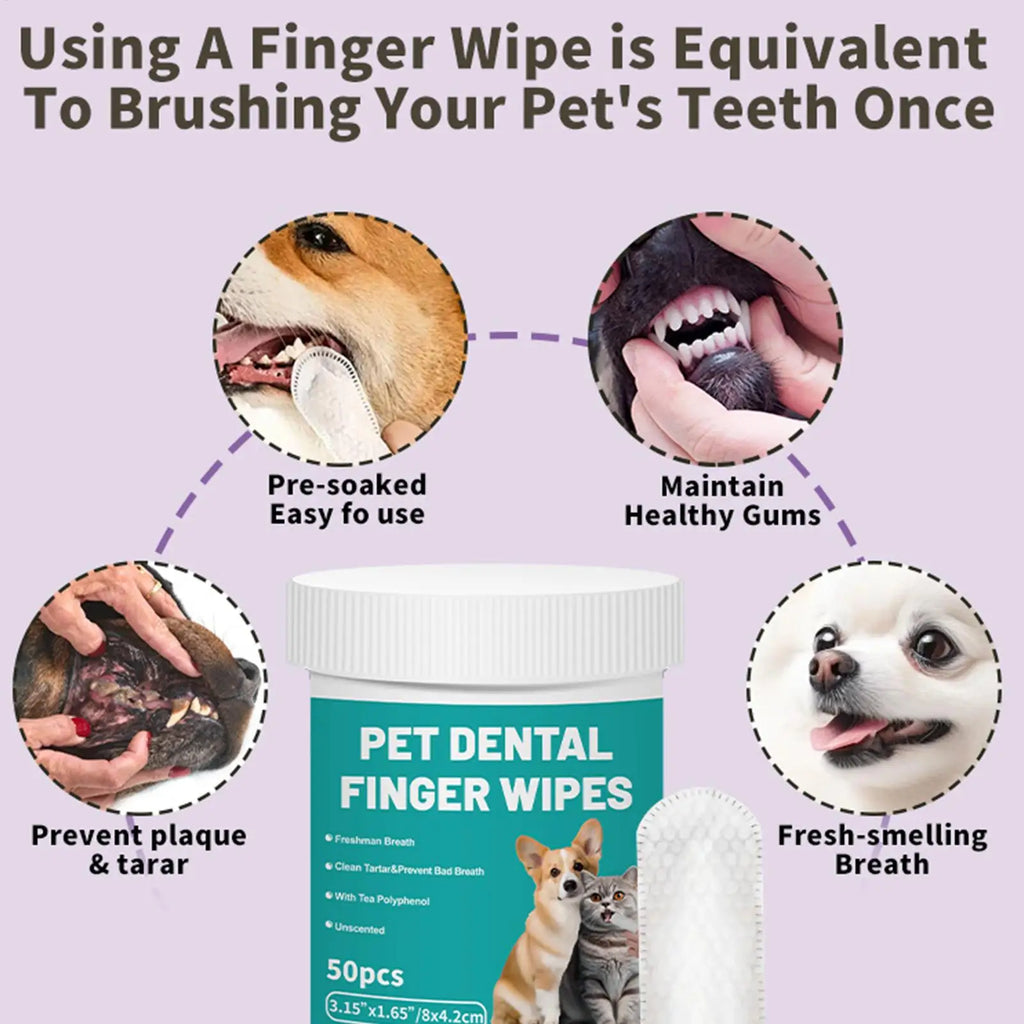 Dog Teeth Cleaning Finger Wipes 50-Pack | Pet Dental Care