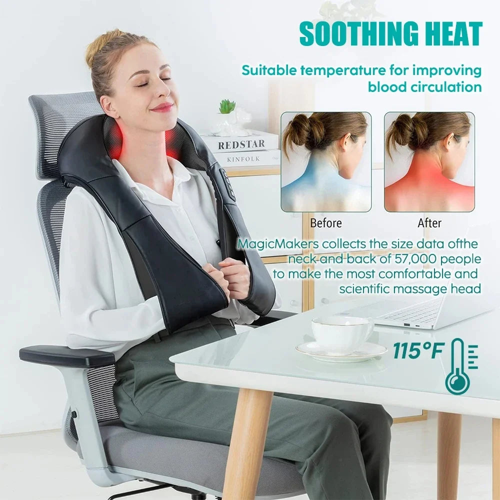 Heated U-shape Shiatsu Neck Shoulder Massager Deep Kneading Electric