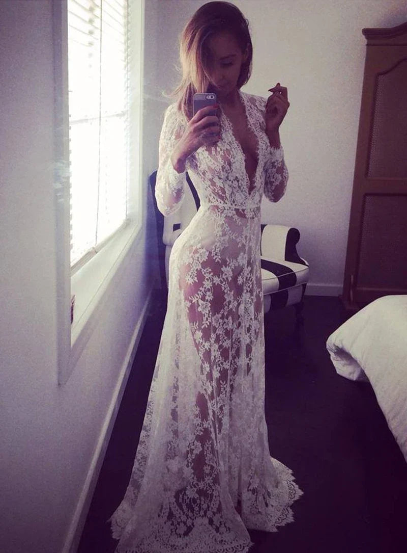Lace See-Through Maternity Maxi Dress | Photo Shoot Gown