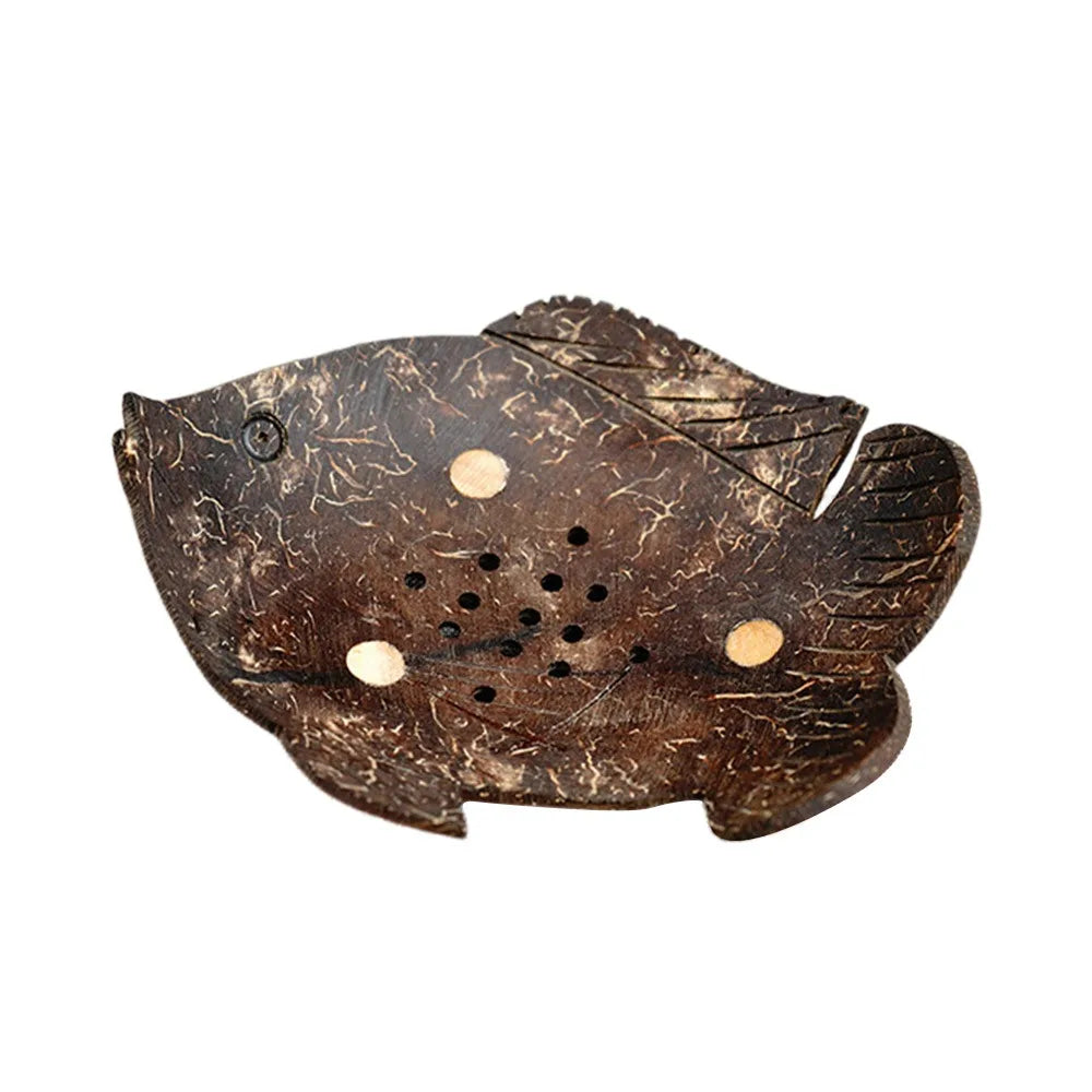 Coffee Coconut Shell Soap Holder Fish Elephant Drainage Dish Flower