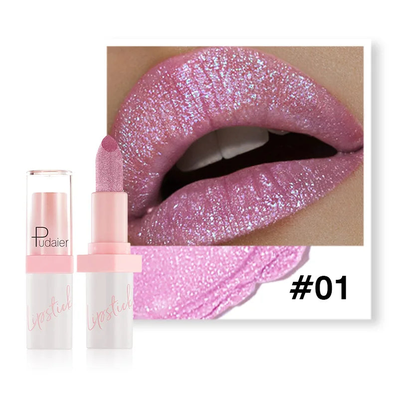 Pudaier Diamond Lipstick 10 Shades – Waterproof Glitter & Long Wear