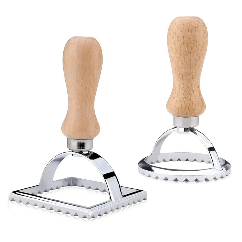 Ravioli Stamp Maker & Cutter Set with Roller Wheel | Wooden Handle