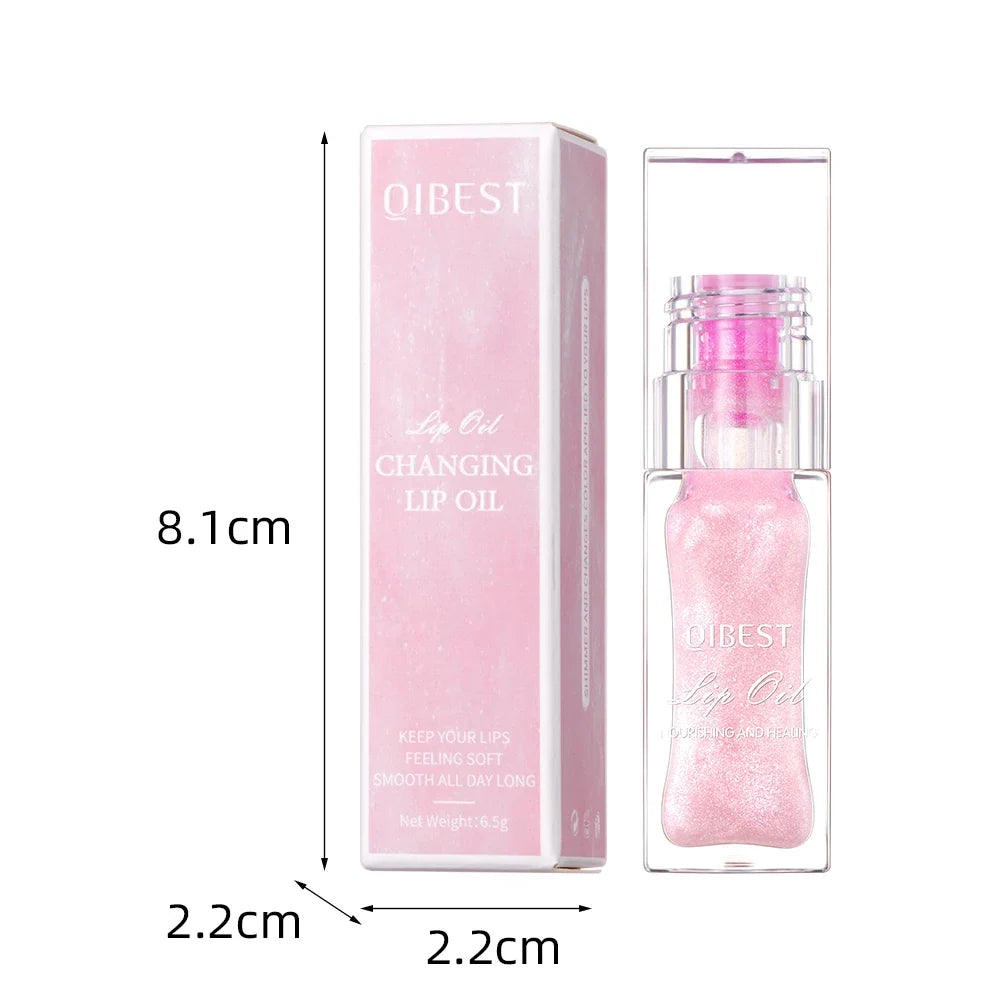 QIBEST Color-Changing Lip Oil – Hydrating Pearlescent Gloss