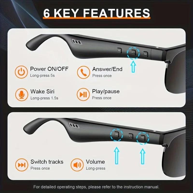 Smart Glasses Bluetooth Earphones – Calls, Music & UV Protection