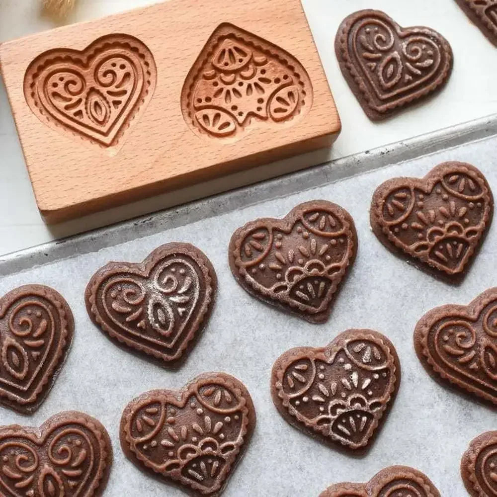 DIY Wooden Shortbread Mold Raspberry Heart Carved Gingerbread Cookie