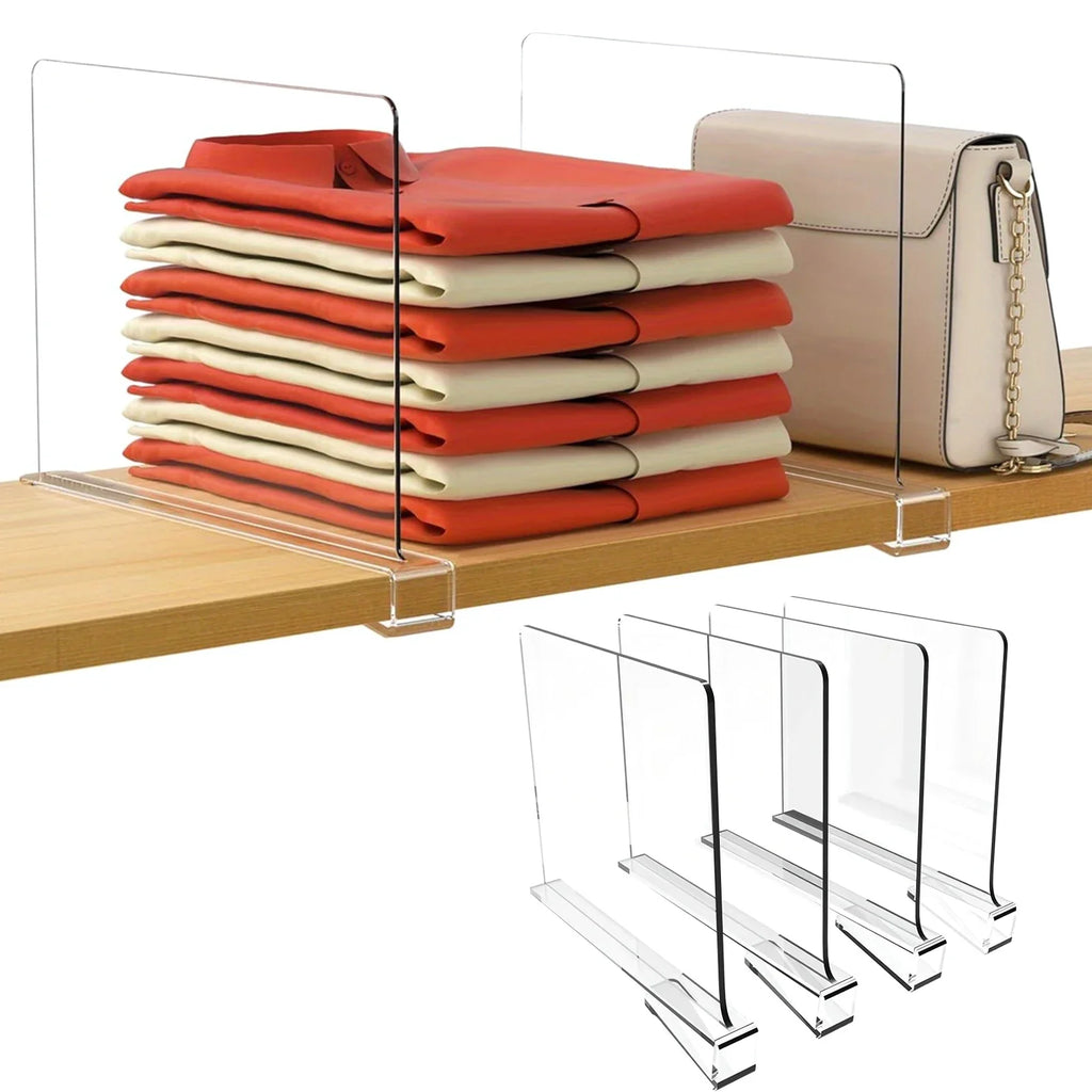 Clear Acrylic Shelf Dividers – Wardrobe, Bookcase & Cabinet