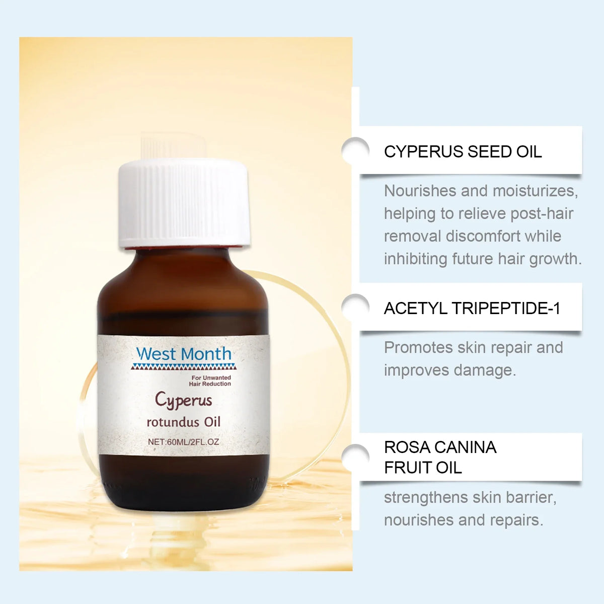 Cyperus Rotundus Hair Growth Inhibitor Oil 60ml | WEST MONTH