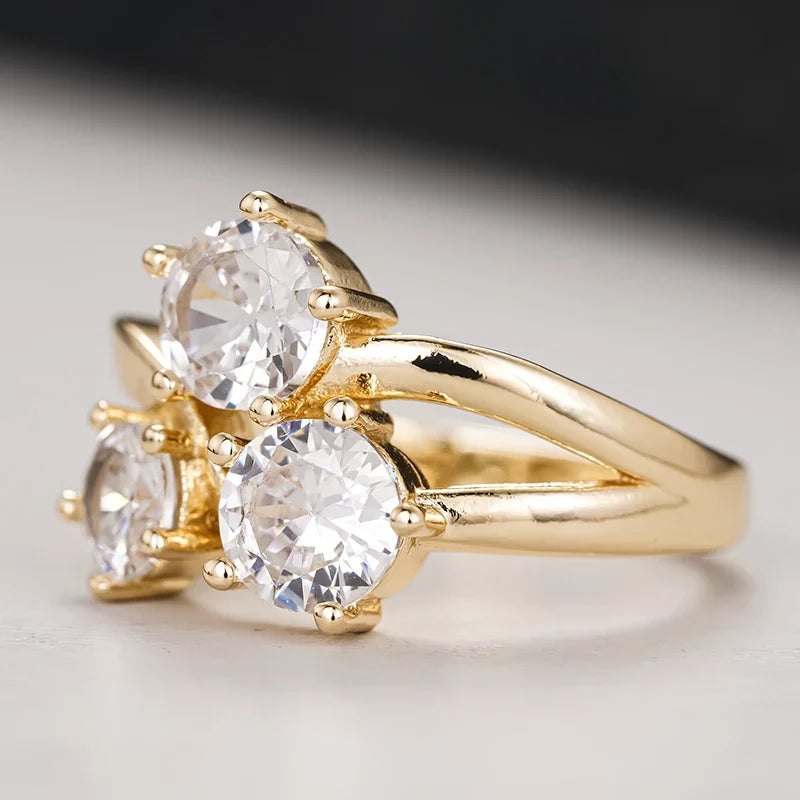 Huitan Triple CZ Ring for Women – Wedding & Engagement Jewelry