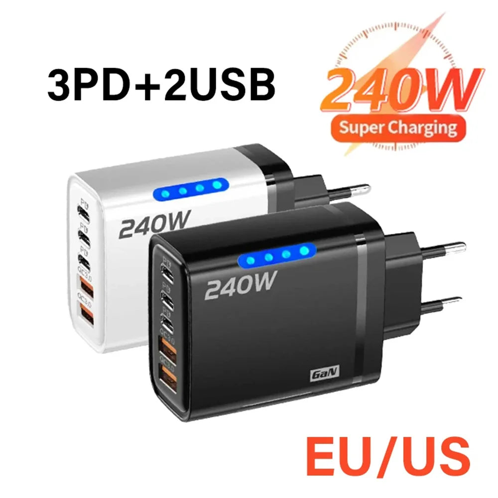 5-in-1 GaN 240W USB-C PD Desktop Fast Charger | 5 Ports