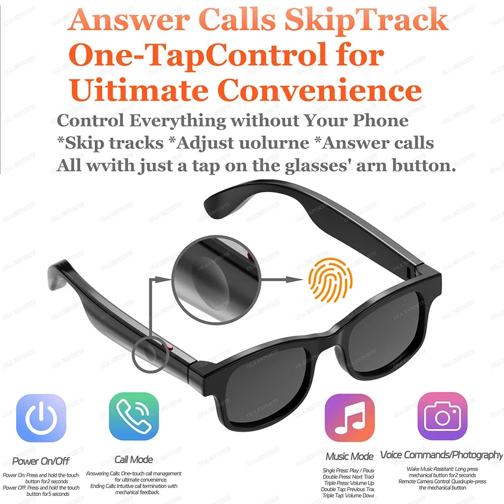 Smart Glasses AI Voice Assistant Bluetooth HD Camera Sunglasses