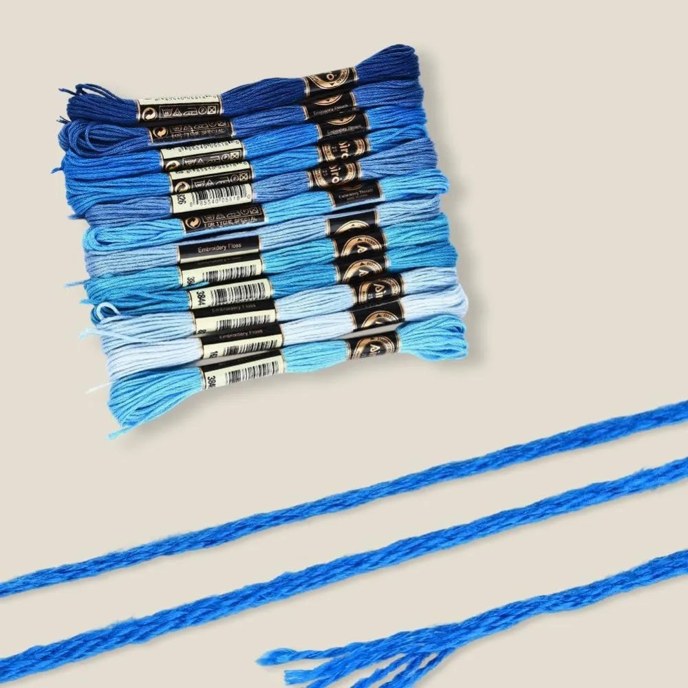12 Skeins Variegated Blue Embroidery Floss Gradient Thread Set
