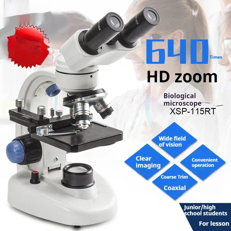 640x HD Binocular Biological Microscope for Students