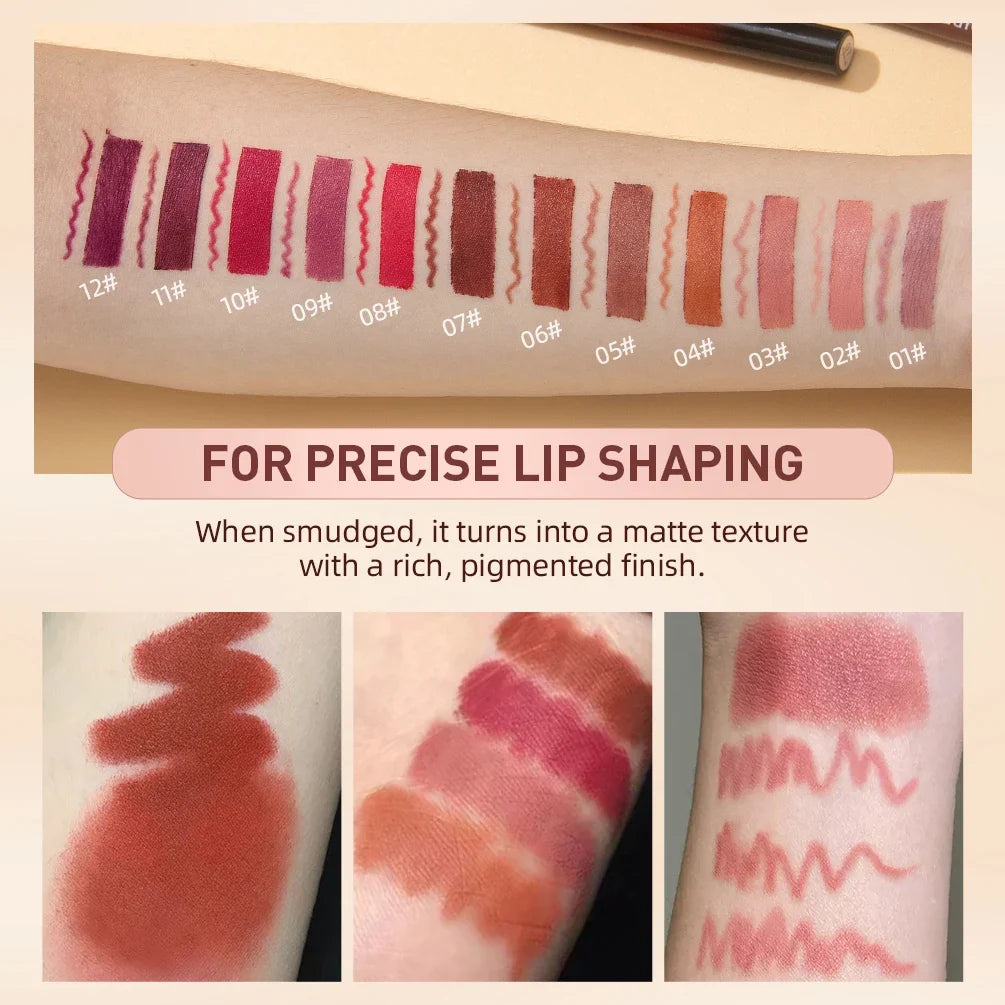 QiBest 12-Color Matte Lipstick & Lip Liner Combo – Waterproof