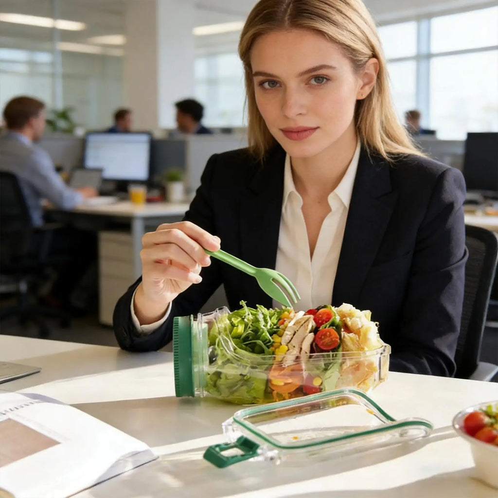 Leakproof Side-Open Salad Jar | Portable 1000ml Lunch Container