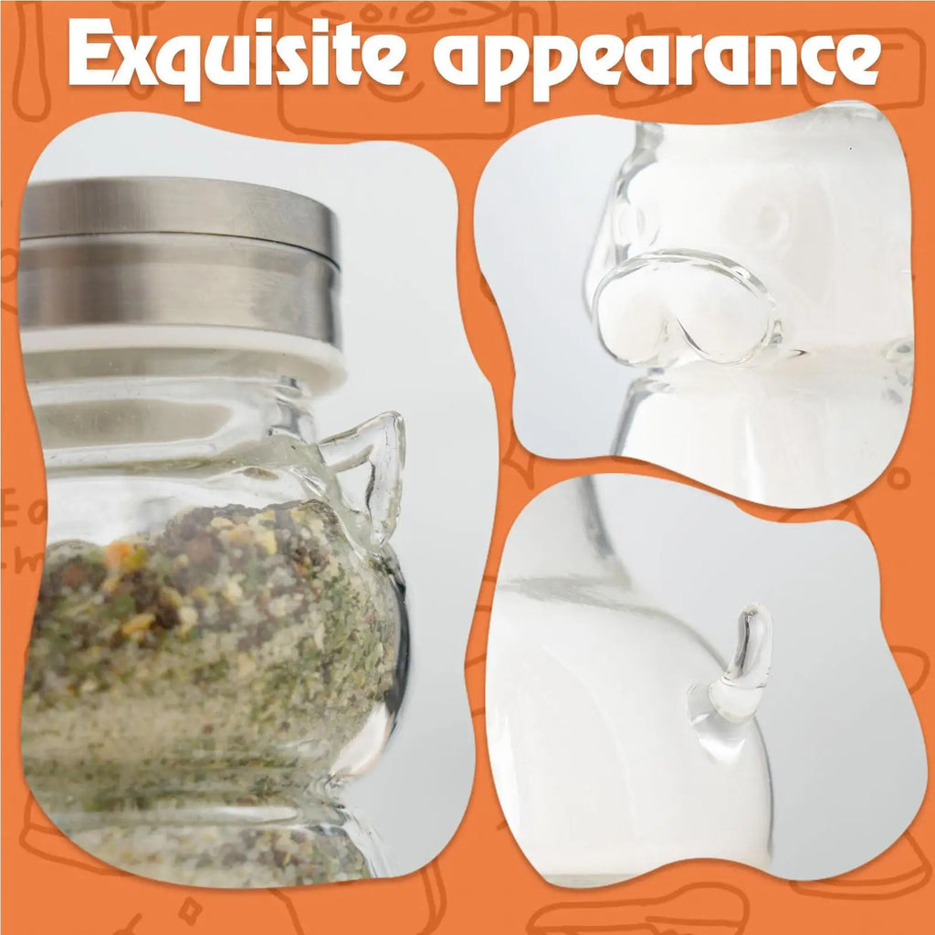 Cute Animal Glass Salt Shaker with Lid | Cat & Dog Design