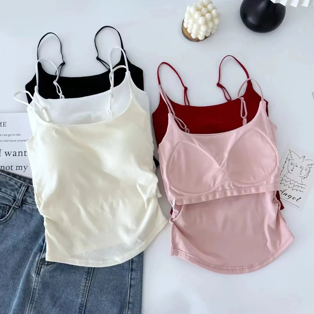 Horetong Women Pleated Camisole Chest Cushion 2026 Spring Summer