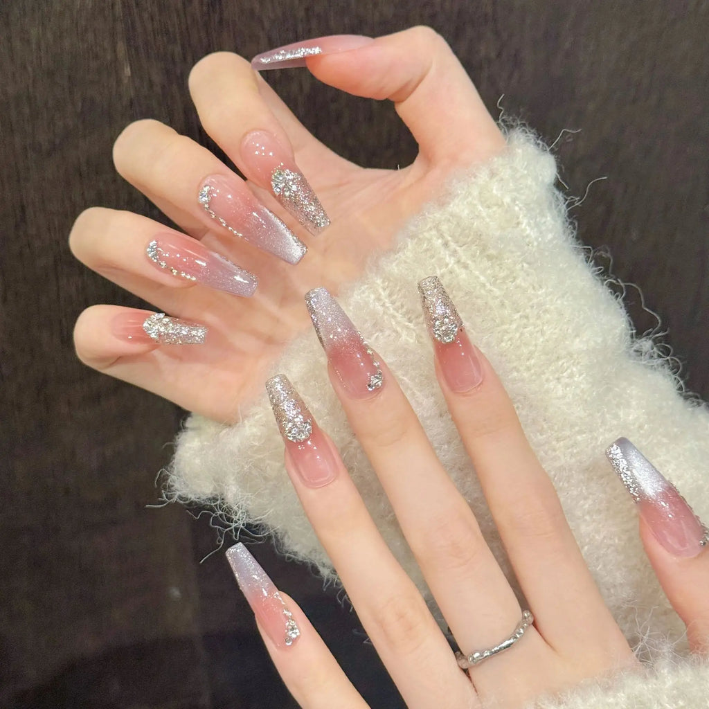 Light Purple Cat's Eye Press On Nails – Rhinestone Set of 10