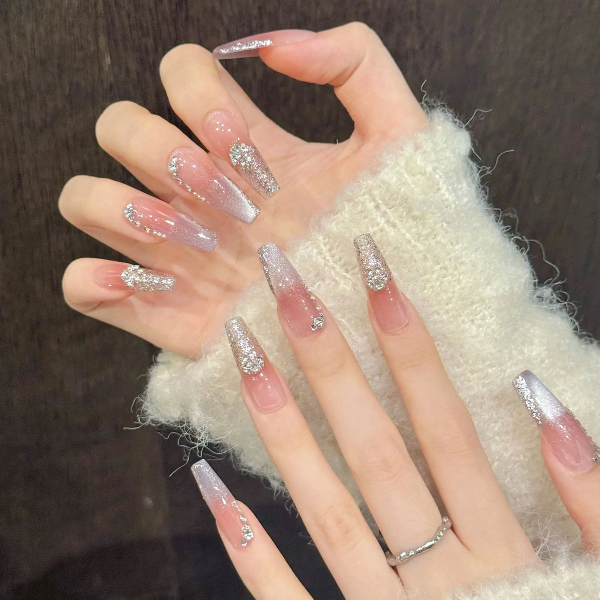 Light Purple Cat's Eye Press On Nails – Rhinestone Set of 10