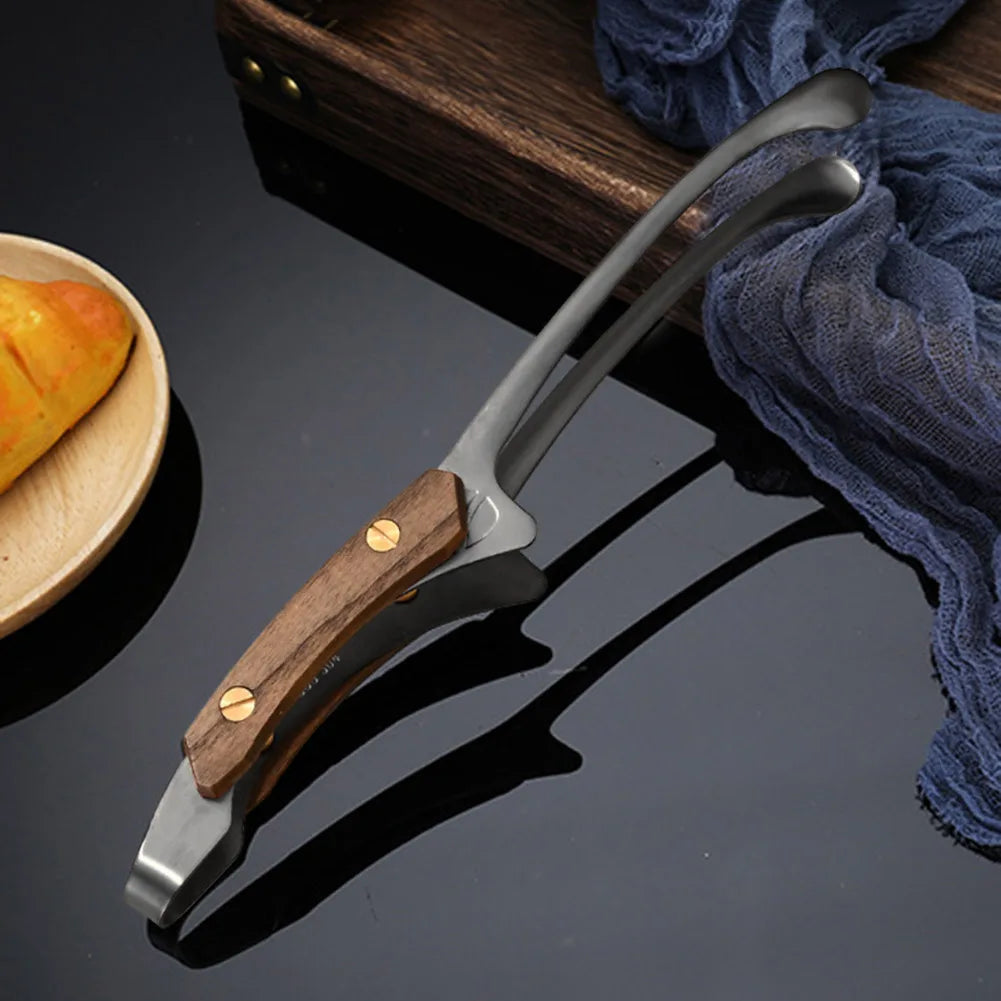 Stainless Steel BBQ Tongs with Wood Handle | Grilling Tongs
