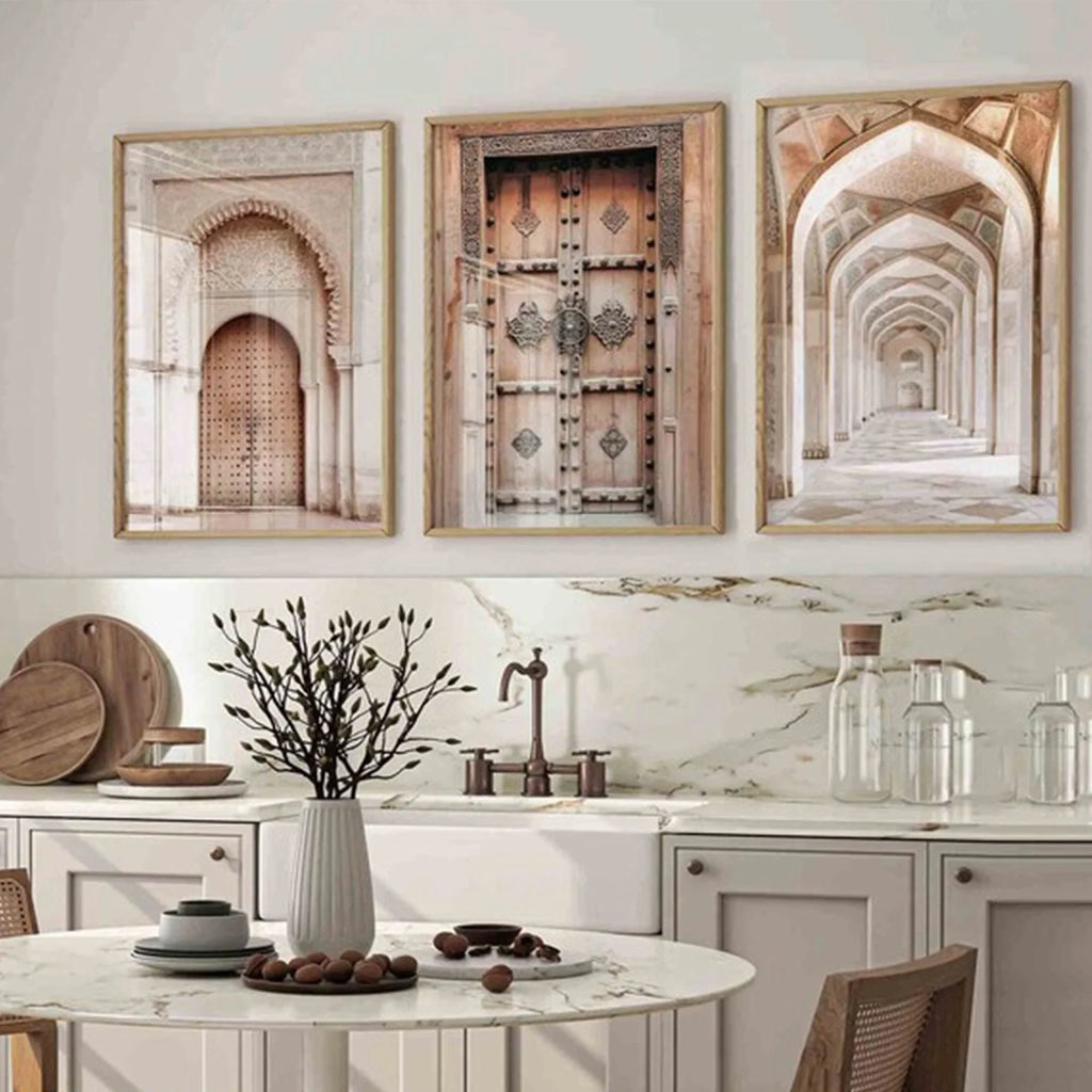 3-Piece Moroccan Door Canvas Wall Art | Islamic Retro Print