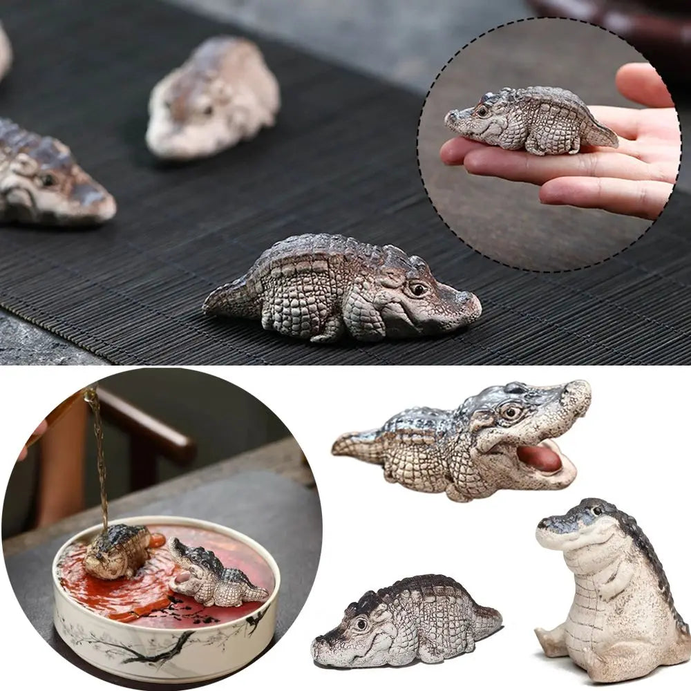 Cute Mini Crocodile Tea Pet Multipurpose Resin Ornaments Statue