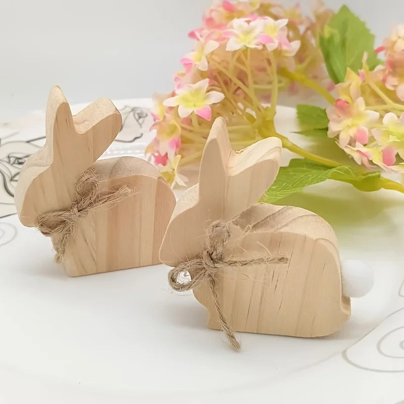 5-Piece Wood Bunny Sculpture Set – Minimalist Rabbit Home Decor