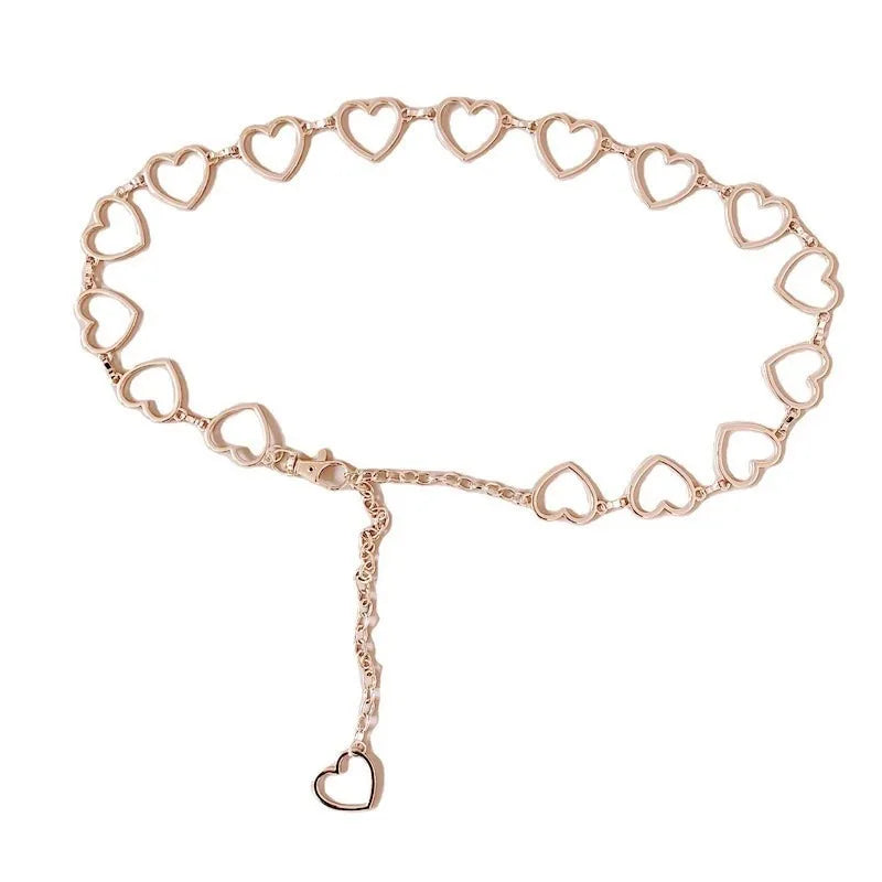 Women's Heart Shaped Metal Waist Chain Belt – Gold & Silver