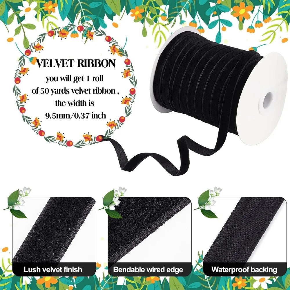 Black Velvet Ribbon 3/8 Inch Single Face 50 Yards – Craft Ribbon