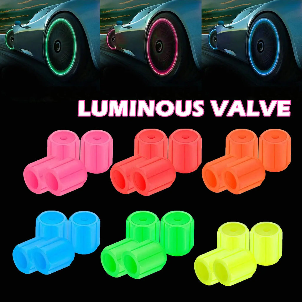 16 Luminous Car Valve Caps Mini Non-slip Air Rim Cover Glow Dark