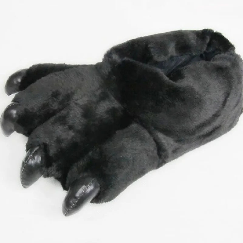 Men's Fluffy Animal Print Slippers | Bear Paw Faux Fur Slides