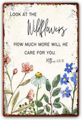 Matthew 6:28 Wildflowers Metal Tin Sign | Scripture Wall Decor