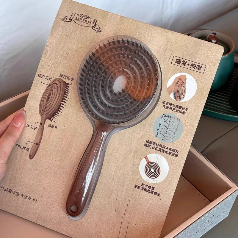 Round Boar Bristle Hair Brush – Detangling & Volume Styling