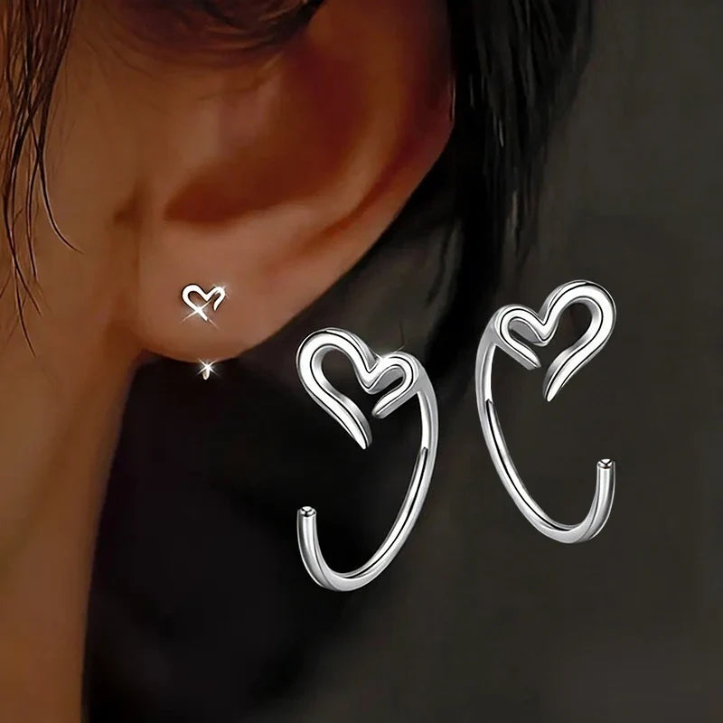 Huitan Glossy Heart Stud Earrings – Elegant Women's Jewelry