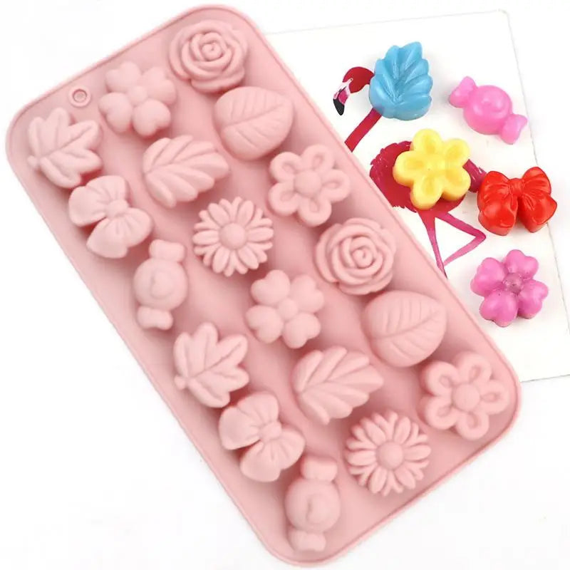 18-Hole 3D Silicone Baking Mold – Flower, Leaf & Candy Shapes