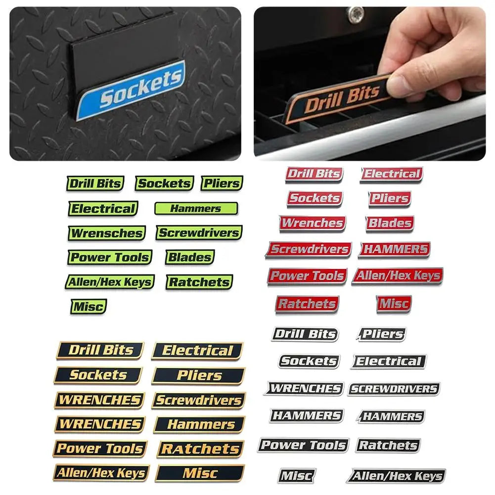 12-Piece Magnetic Toolbox Drawer Labels | 3D Bold Organizer