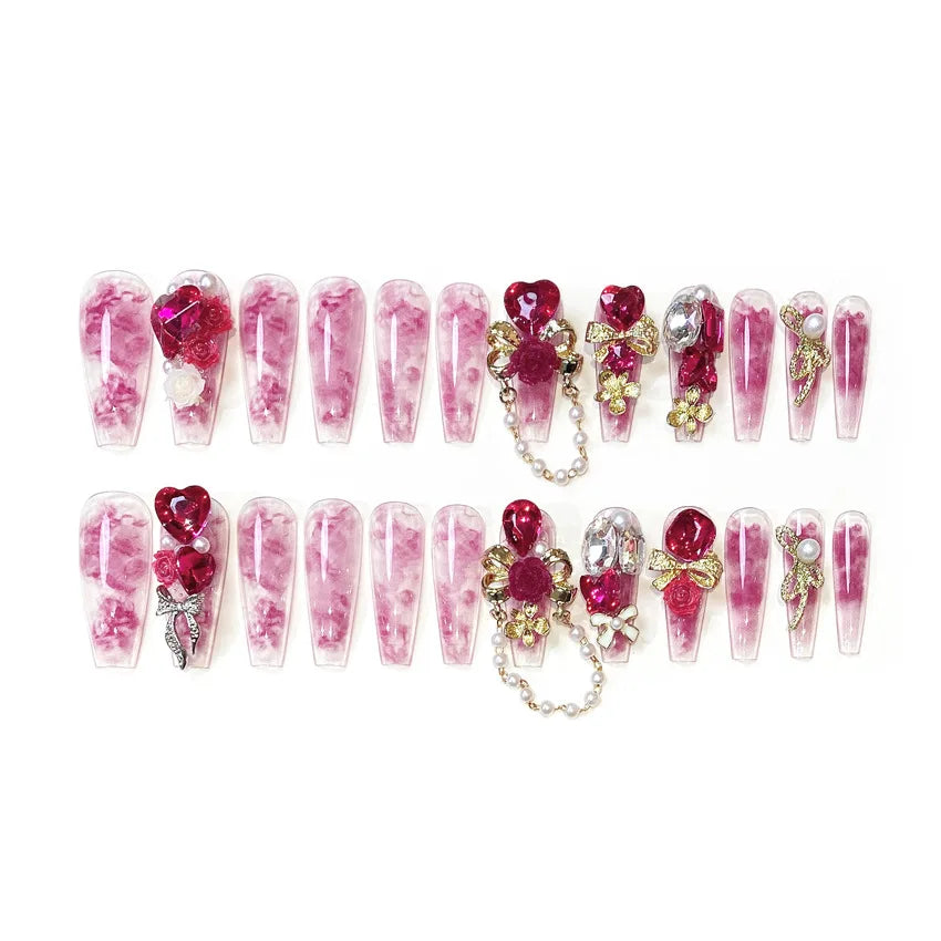24pcs Crystal Press-On Nails | Shiny Full Cover Fake Nail Set