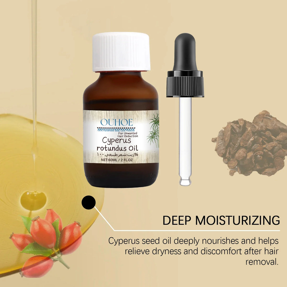 Cyperus Rotundus Hair Inhibitor Oil – Body & Face 60ml